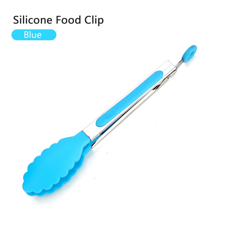 Stainless steel Silicone Kitchen Tongs BBQ Clip Salad Bread Cooking Food Serving Tongs Restaurant Food Folder Kitchen Tools: blue