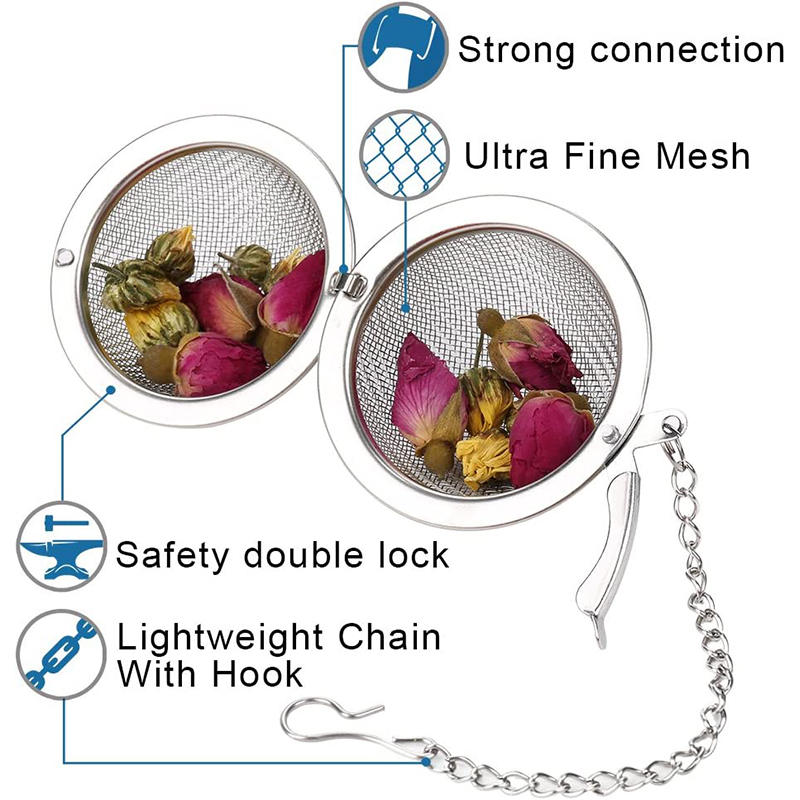 2pc Tea Infuser Extra Fine Mesh Tea Strainers For Loose Tea Stainless Steel Tea Strainer With Extended Chain Hook Spice Kitchen