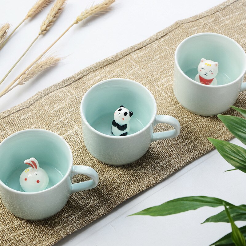 Tasse en céramique mignonne avec un animal dedans de 220 ml,mug, café, lait, thé, , dessin animé, d&#39;anniversaire, nouveauté, nouvel arrivage