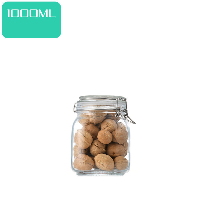 Botella de vidrio sellada para cocina, tarro de almacenamiento para alimentos, pepinillo, fruta enlatada, transparente, boca grande, para el hogar