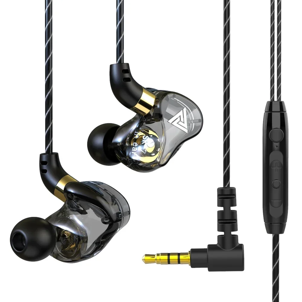 QKZ SK7 Copper Driver HiFi In Ear Wired Earphone Bass Stereo Headphone Noise Cancelling Headset Sport Earbuds 3.5MM With Mic: black
