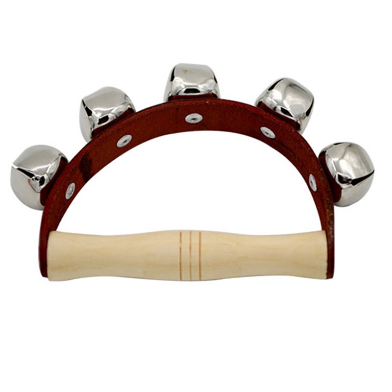 Orff-instrumente 5-Glocken Stock Shaker Schlagzeug Instrument Leder + holz Hand glocke Tanz requisiten Baby rammelaars handvat