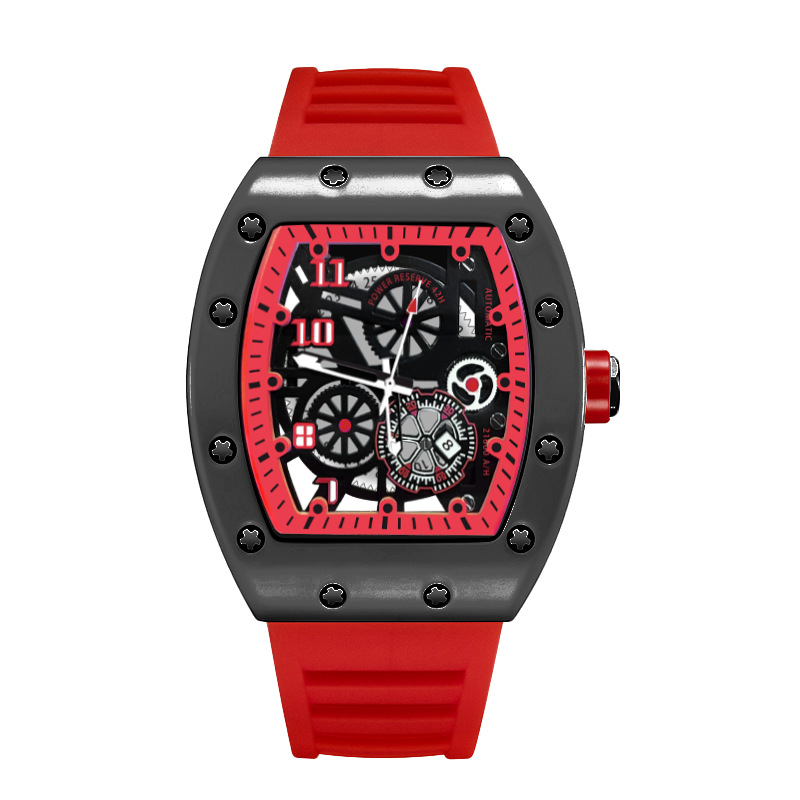Reloj de pulsera de cuarzo de lujo para hombre, hueco, tendencia, ninguna máquina, reloj automático de cuarzo hueco luminoso resistente al agua para hombre: Rojo