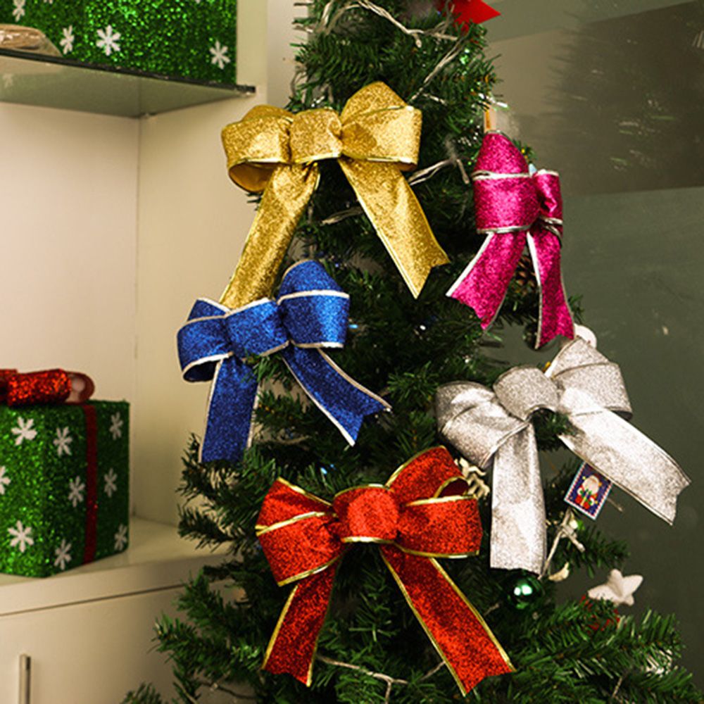 25 Cm Kerst Glitter Grote Bows Xmas Tree Decor Nieuwjaar Benodigdheden Bruiloft Lint Partij Decoratie Ornamenten Kerst Strik