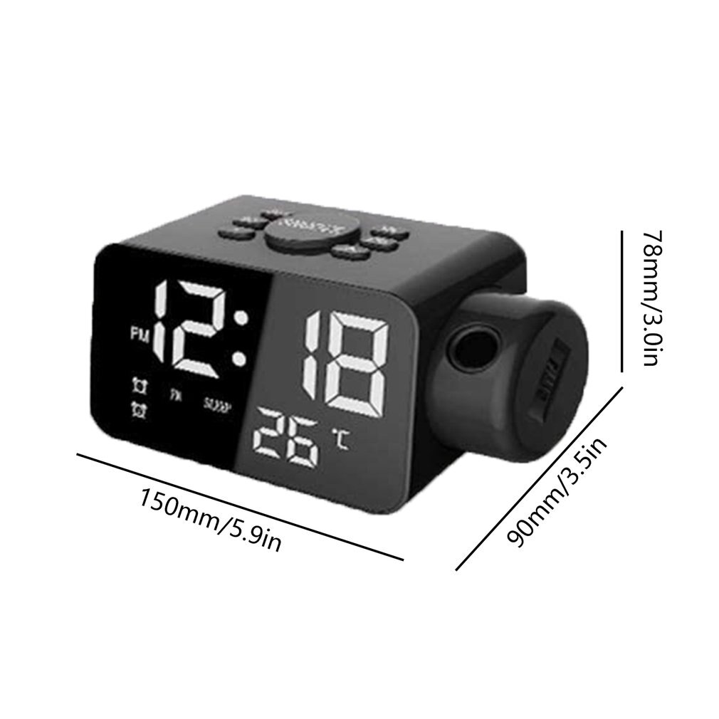 Multifunctionele Led Projectie Klok Grote Snooze Knop Met Temperatuur Display 12/24 Uur Fm Radio Thuis Wekker
