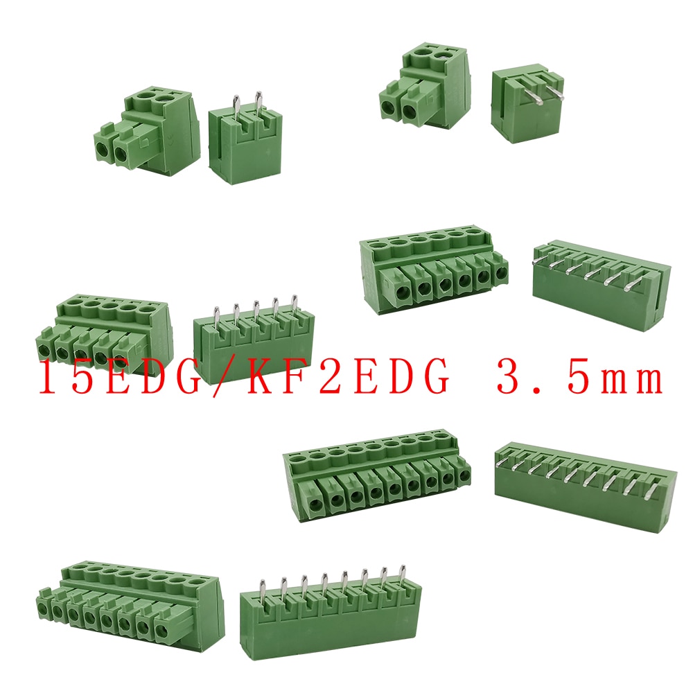 5Pairs 15EDG 3.5 mm KF2EDG 3.5mm PCB Screw Terminal Block Connector Right Angle/ Straight Needle Plug Pin Header Socket 2-12 Pin