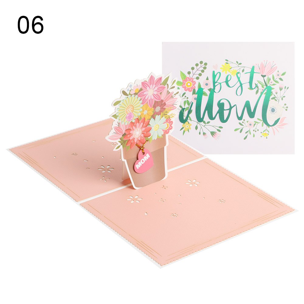 1PC 3D Flower Pop-Up Greeting Card Flora for Birthday Mother Father's Day Graduation Wedding Anniversary Blessing Supplies: Style1-6