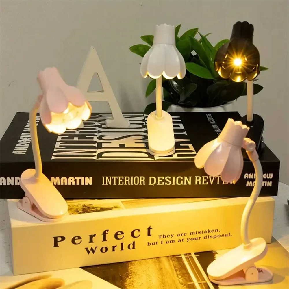 1pc justerbare klokkeformede led-boklamper med klips, dekorativ bordlampe for skrivebord, øyebeskyttelse for boklesing