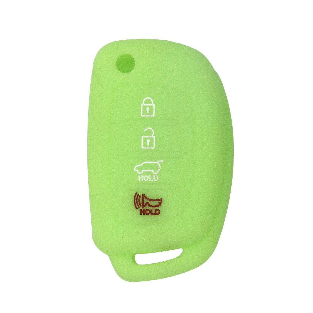 Geschikt Voor Hyundai IX35 Vouwen 4-Knop Autosleutel Case Soft Rubber Silicone Sleutel Shell Anti-Diefstal Afstandsbediening controle Beschermende Cove: Luminous green