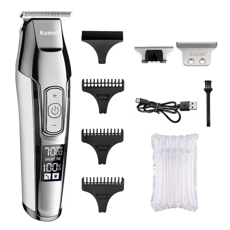 Kemei KM-5027 Original Elektrische Haarschneidemaschine Wiederaufladbare Haarschneider LCD Anzeige Friseur Professionelle Schneidemaschine: Silber