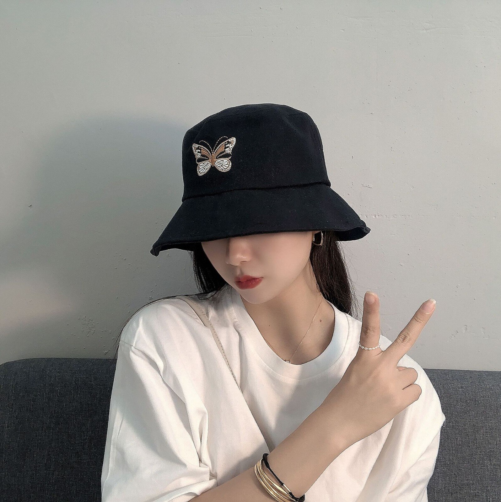 Hat Girl Spring / Summer / Autumn Sweet Lovely Butterfly Embroidered Fisherman's Hat Korean Sun Hat Sunscreen Basin Hat