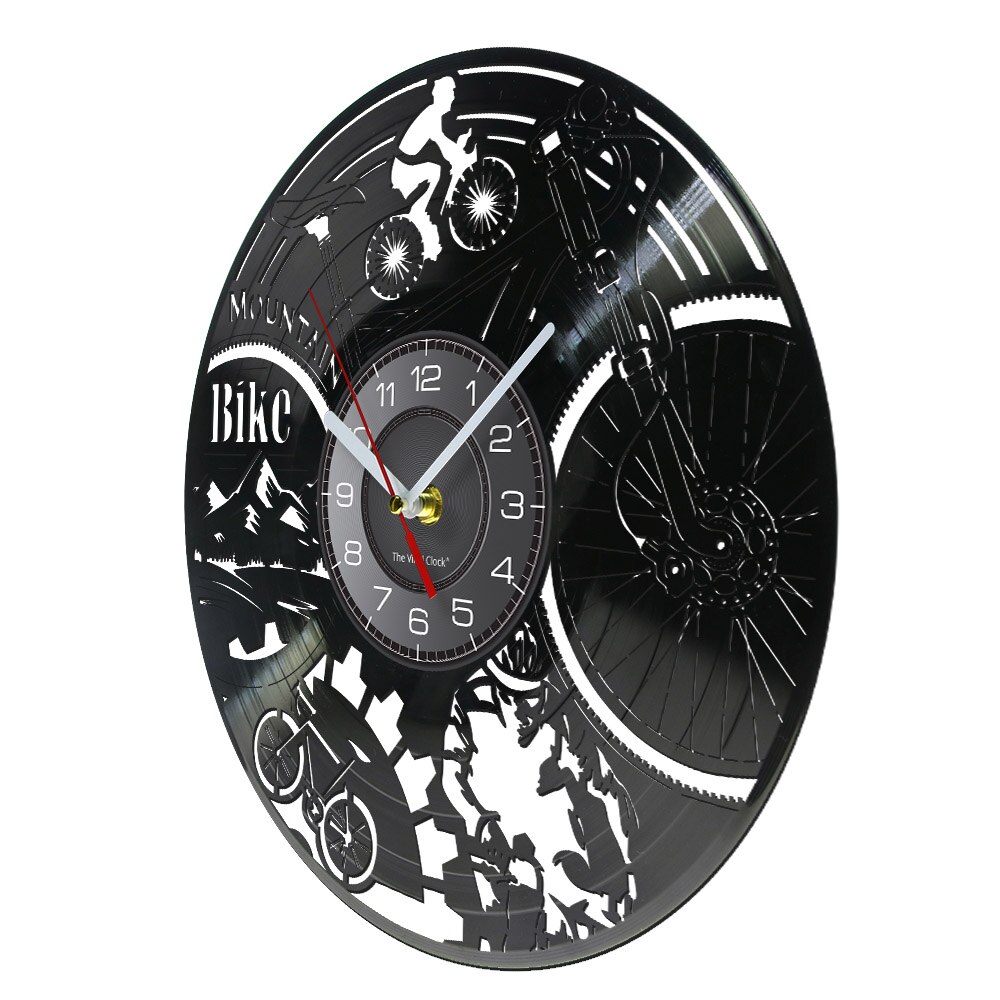 Mountain Bike Vinyl Record Wall Clock Mountain Biking Black Retro Wall Art Home Decor Silent Wall Watch Adventure Bicycle
