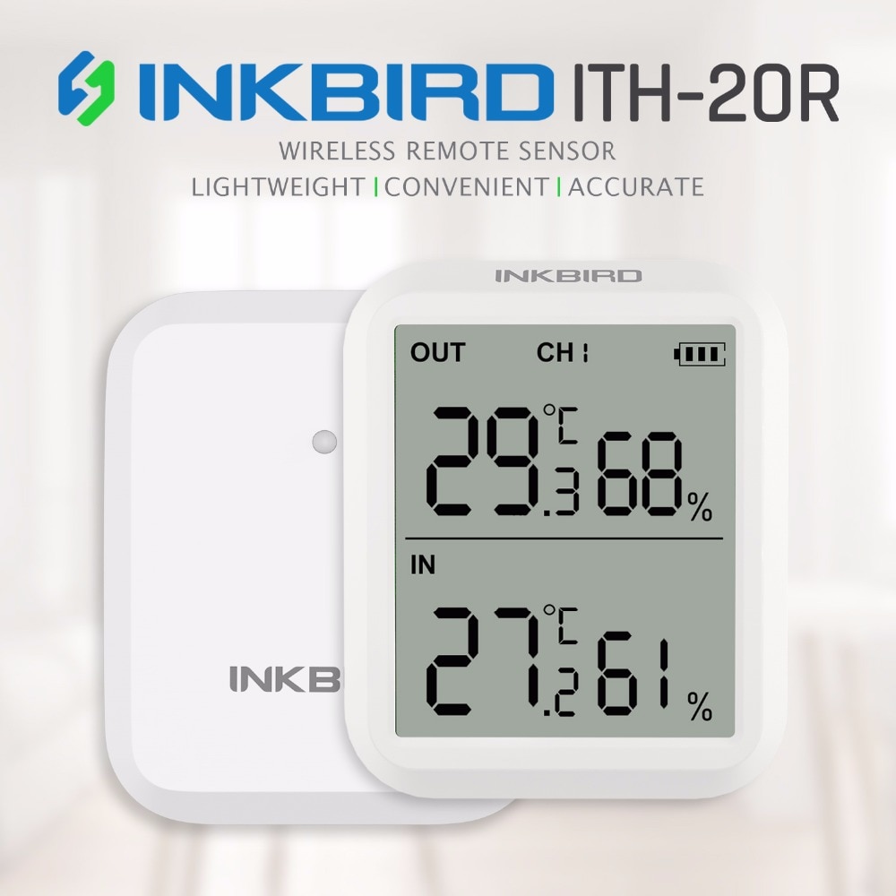 Inkbird ITH-20R Hygrometer Thermometer Indoor Outdoor Unit Combo Measurement with Accurate Digital Display for Aquarium Garage