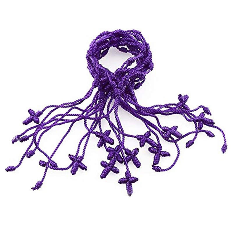 12Pcs Adjustable Kabbalah 7 Knot String Cross Bracelet Good Luck Tibet Bracelet B36D: Dark Purple
