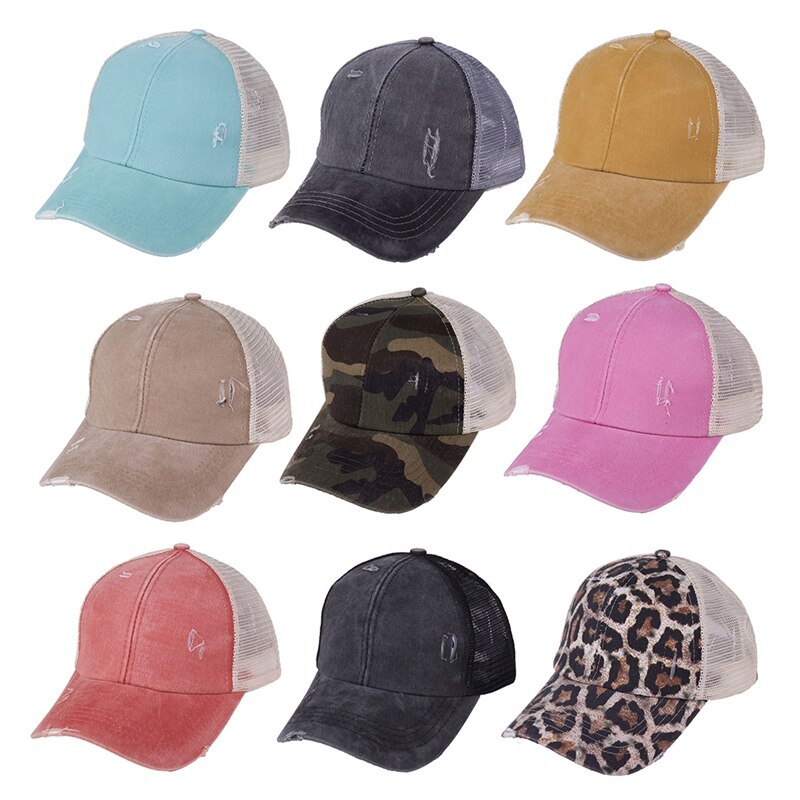 Breathable Baseball Caps Sunshade Cotton Ponytail Hat Headwear Outdoor Sports With Adjustable Back Closure For Messy High Buns