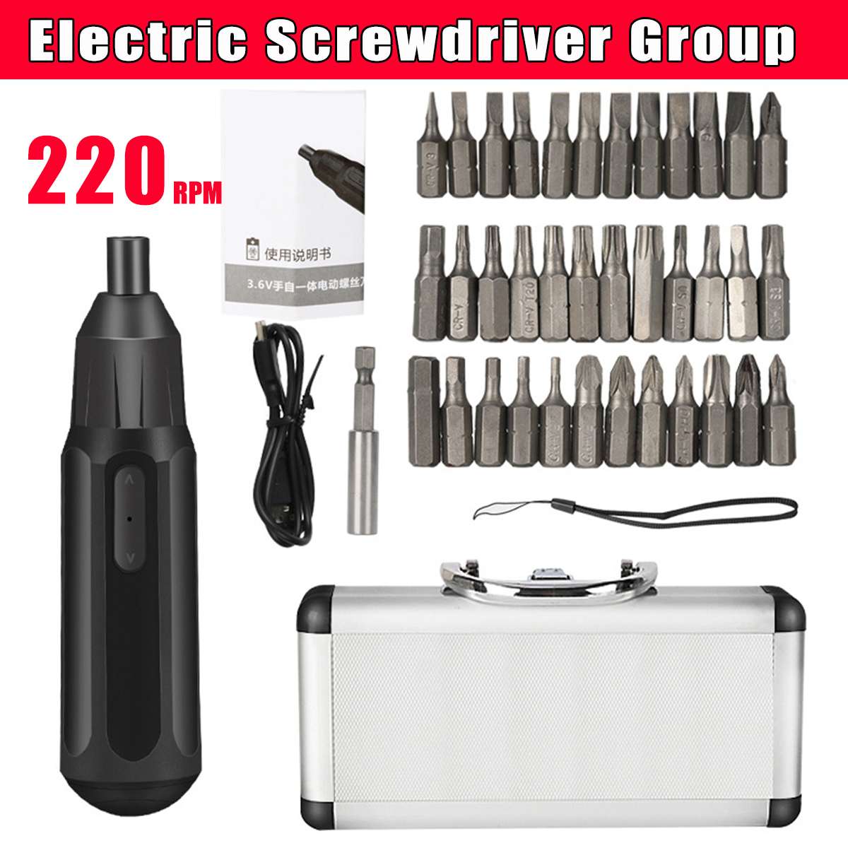 3.6V Mini Electric Screwdriver Set Cordless Electric Screwdriver Handle Drill with 36+1 Bit Set USB Rechargeable