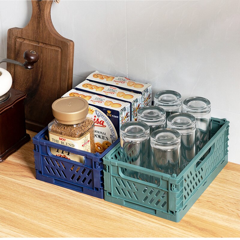 Foldable Storage Basket Stackable Folding Storage Box Organizer Multi-purpose Household Sundries Storage Snack Fruit Basket