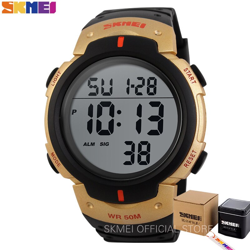 Skmei utendørs sportsklokke herre stor urskive enkle klokker kalender pu stropp 5 bar vanntett digital klokke reloj hombre 1068: måke med boks