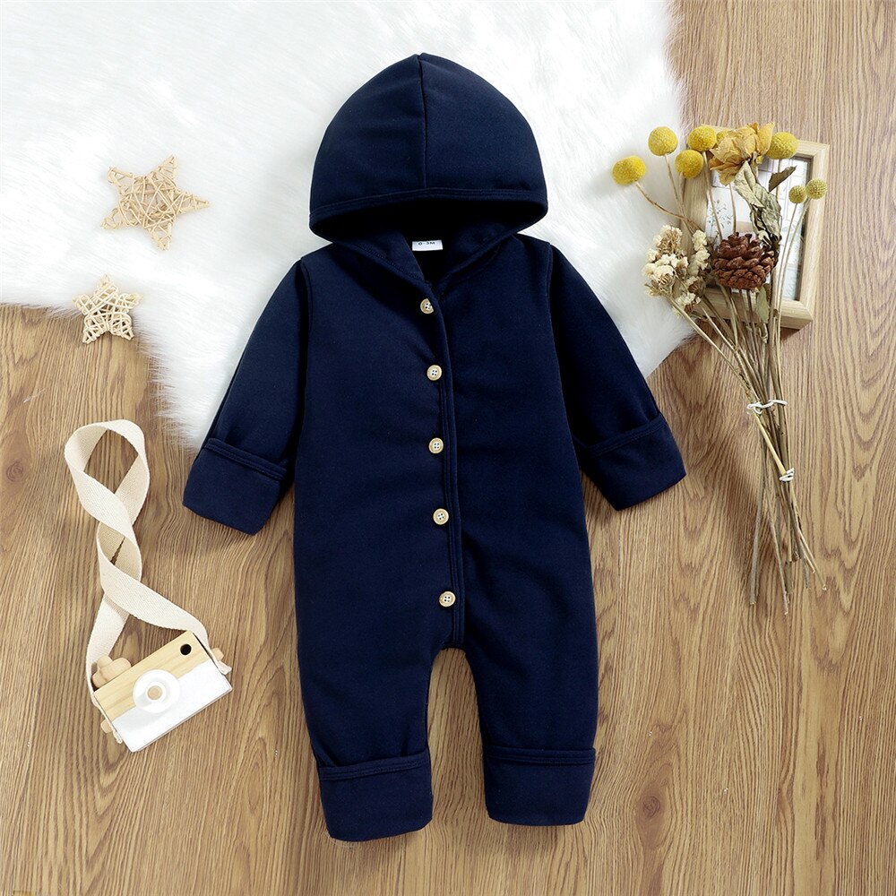 Prowow autunno e inverno vestiti per neonato pagliaccetti per neonati cotone + fibra di poliestere abbigliamento per neonato vestiti per ragazzo ragazza indumenti da notte con cappuccio: Navy blue / 12-18M