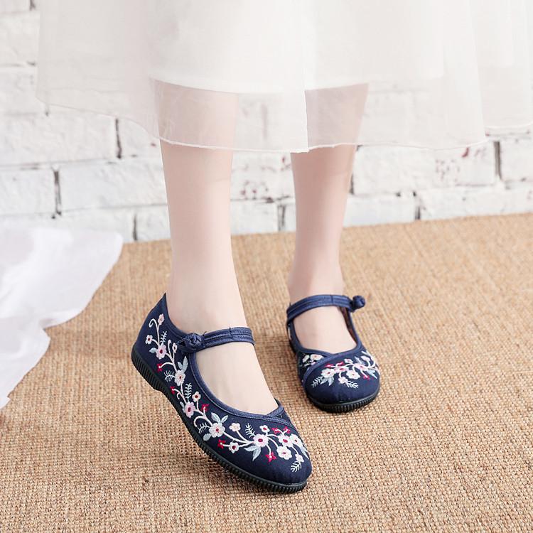 Haftowana, ze wzorem w kwiaty mieszkania buty miękkie dno kobiet buty chińska odzież buty: Niebieski / 8.5