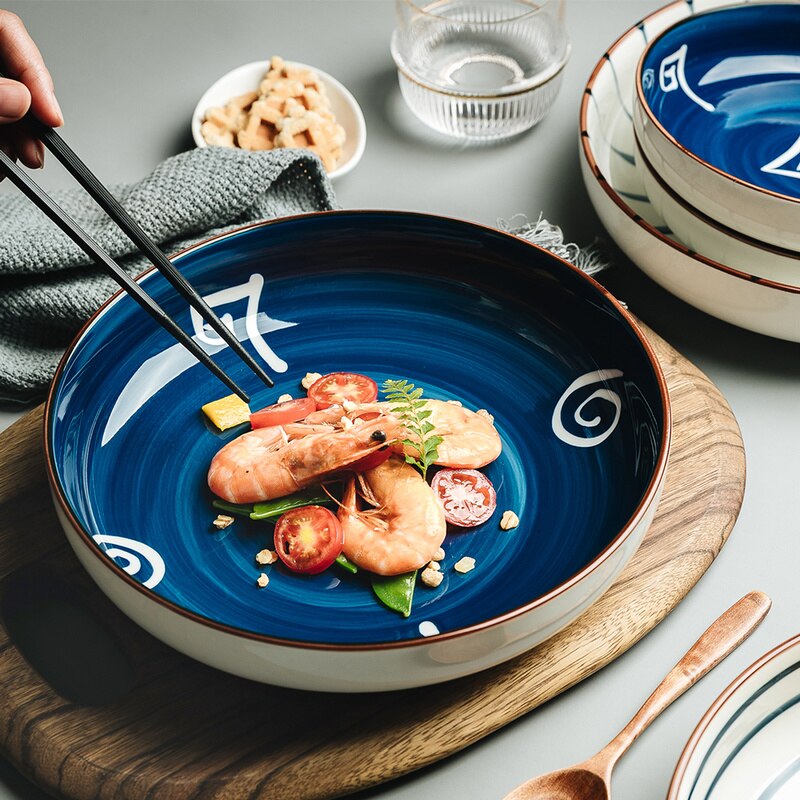 CHANSHOVA 8/10 inches Handmade ceramic bowl Personality Bowl Noodle salad plates Porcelain dining-plates Tableware G210