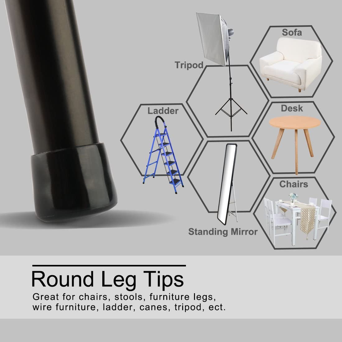 16pcs Black Round Chair Leg Tip Caps Prevent Scratch Hardwood Floor Protectors Reduce Noise PVC Furniture Table Feet Covers