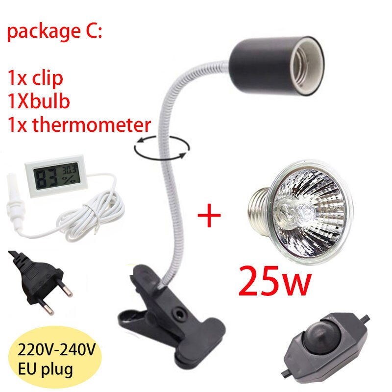 UVA UVB rettile portalampada impostato di lampadine con clip tartaruga lampadina lampada kit tartarughe termometro riscaldante igrometro kit lampada crogiolarsi: package C 25W