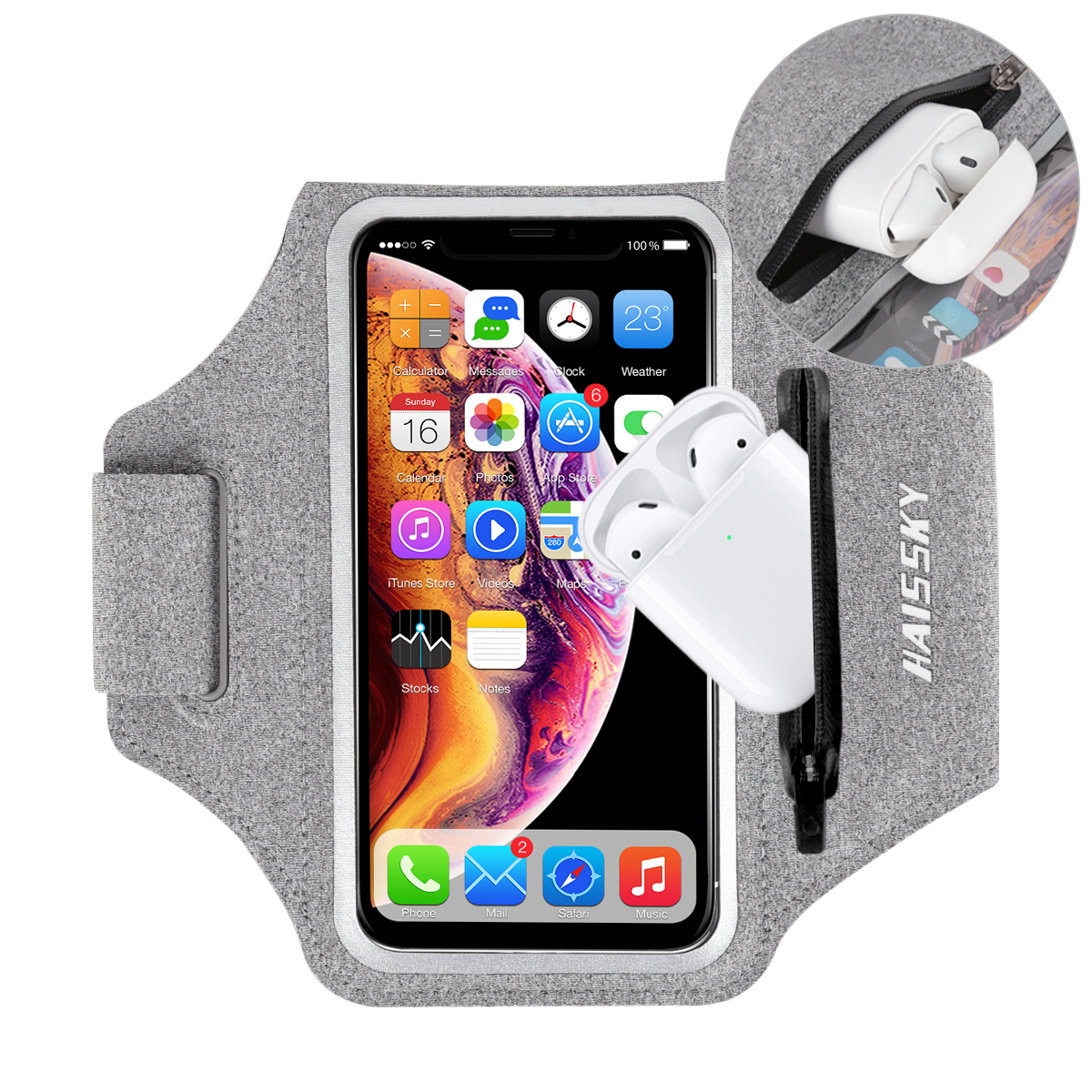 HAISSKY 6.9&quot; Zipper Pocket Running Sports Armbands Pouch GYM Fitness Brassard Case Waterproof Armband For iPhone Samsung Xiaomi