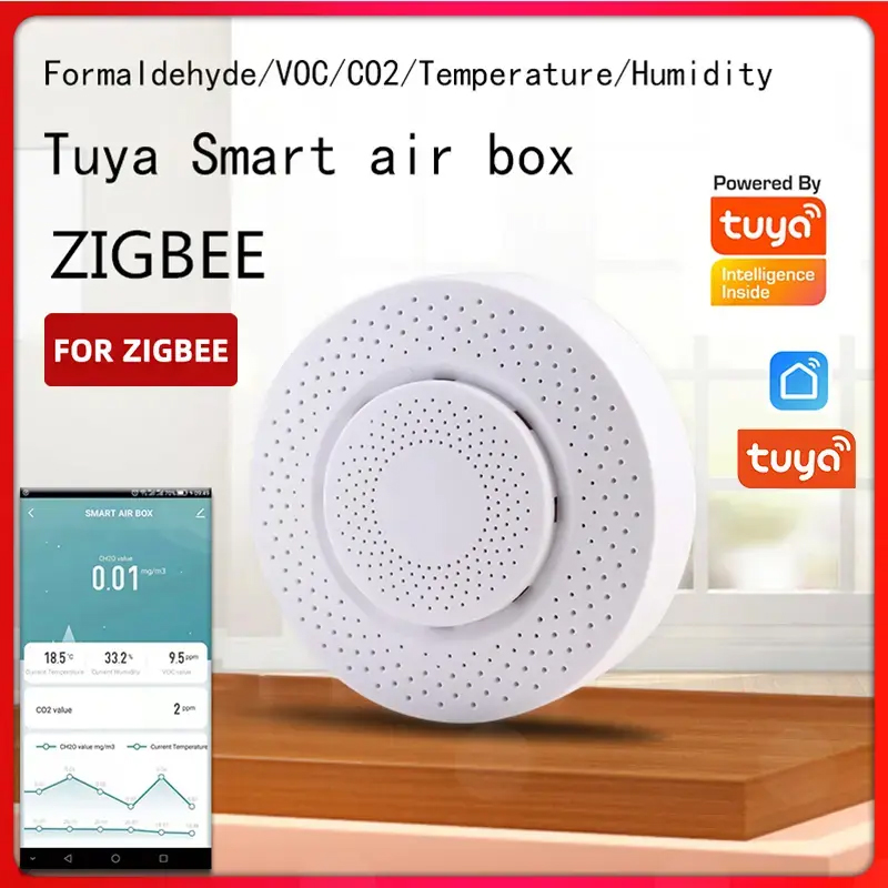 Tuya Zigbee/WiFi Sensor de del aire caja de aire inteligente medidor de CO2 formaldehído VOC Sensor de temperatura y humedad a través de Alexa Google Home