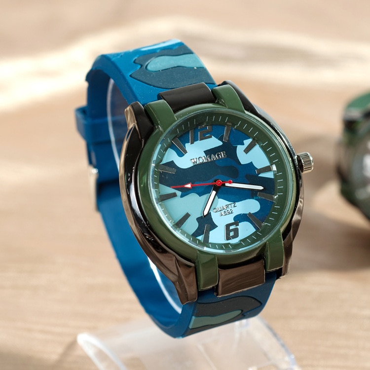Kinderhorloges womage camouflage horloges blauw siliconen quartz horloge kinder sporthorloges goedkope prijs