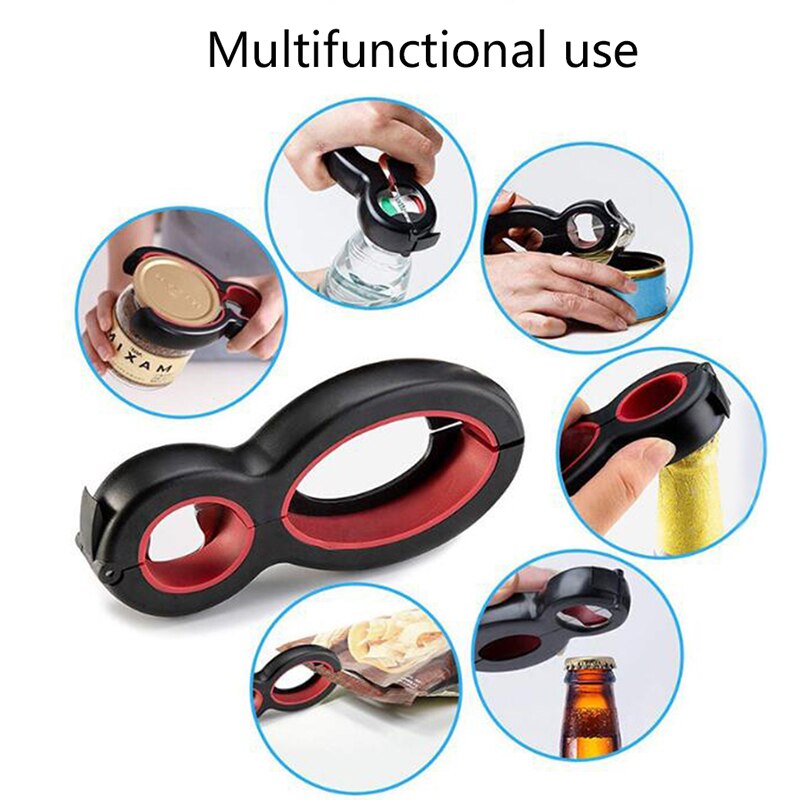 Keukenaccessoires 6 in 1 multifunctionele draaibare flesopener, barpot, drankdeksel, blikopener, wijn, bier, kurkentrekker, gereedschap