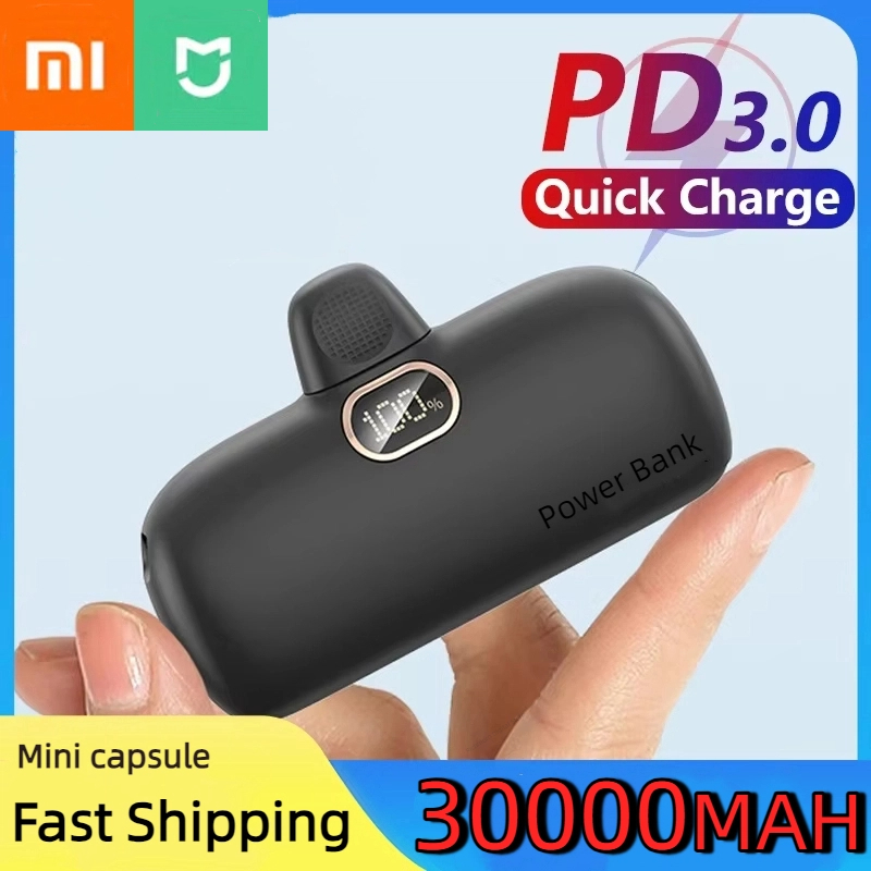 Xiaomi-Mini cápsula de banco de energía inalámbrico, fuente de alimentación móvil, batería externa de emergencia, cargador rápido para iPhone tipo c, 30000mAh