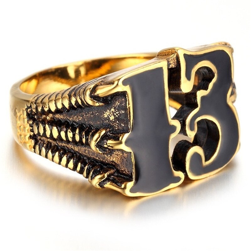 Classic Men's ring Lucky Number 13 Gothic Biker Dragon Claws Skull Stainless Steel Ring Vintage Punk Rings