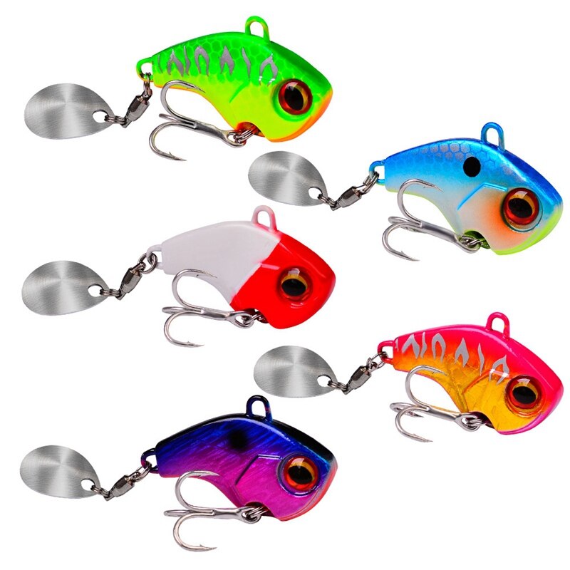 28G 4Cm Metal Vib with Rotating Spoon Tail Fishing Lure Sinking Lures Fishing Tackle Vibration Spinner