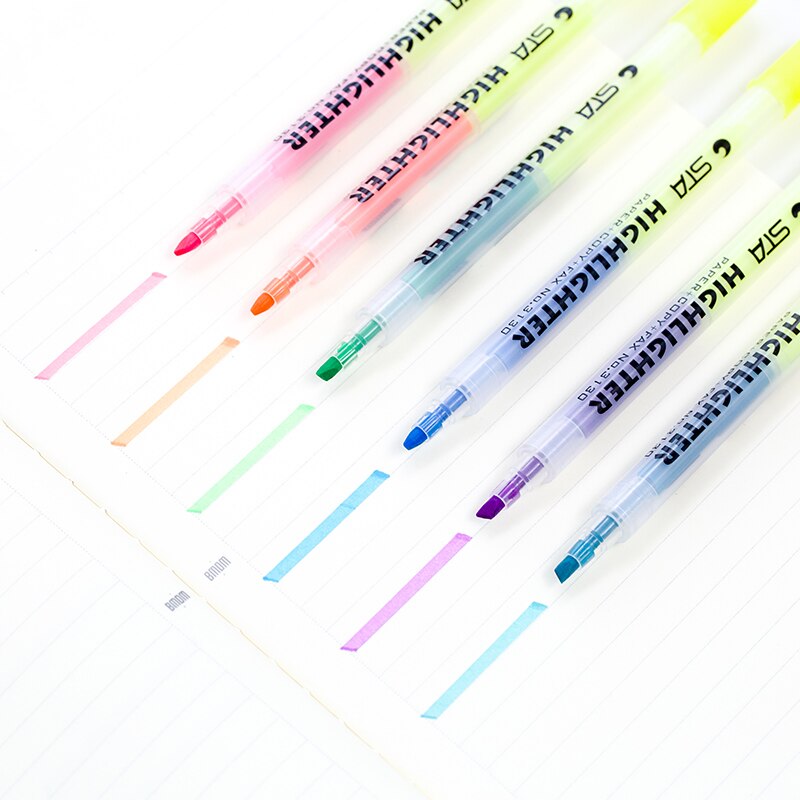 6 stk/parti 2 farver dobbeltspids highlighter gør-det-selv tuschpenne til skole bullet journal forsyninger skrivetegning tusch