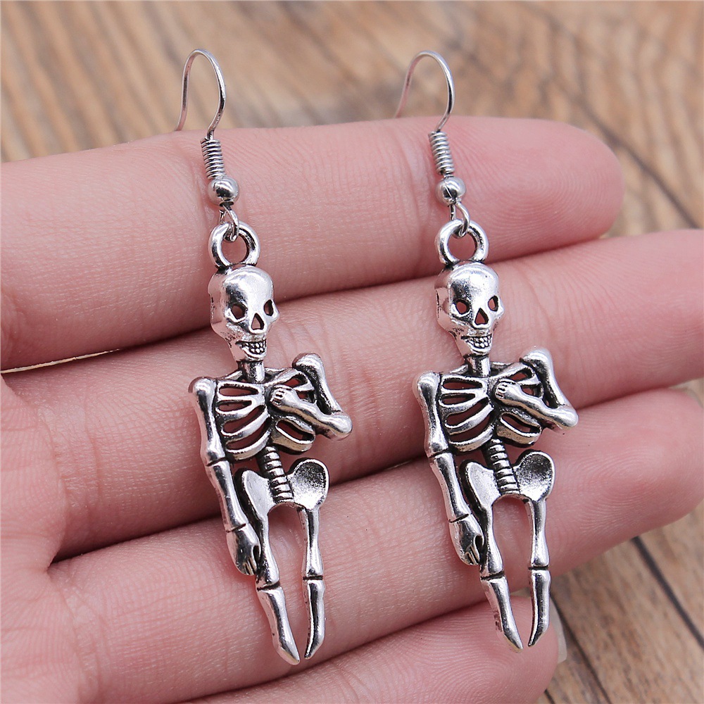 Pendientes de esqueleto de calavera de 20 estilos, de Halloween, pendientes colgantes Punk oscuros de estilo gótico para mujer, de , joyería: Marrón rojizo