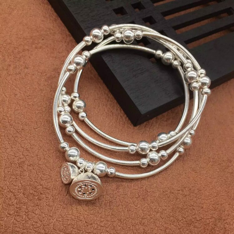 Håndlavet 925 sølvperler armbånd sterling perler kvinder wrap armbånd 4 cirkler sølv lotus charm perle armbånd