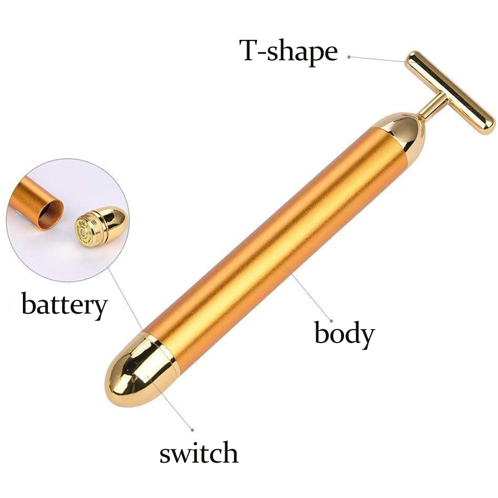 24k Gold Vibration Face Roller Massager Facial Slimming Beauty Bar Pulse Firming Lift Skin Tightening Wrinkle Stick