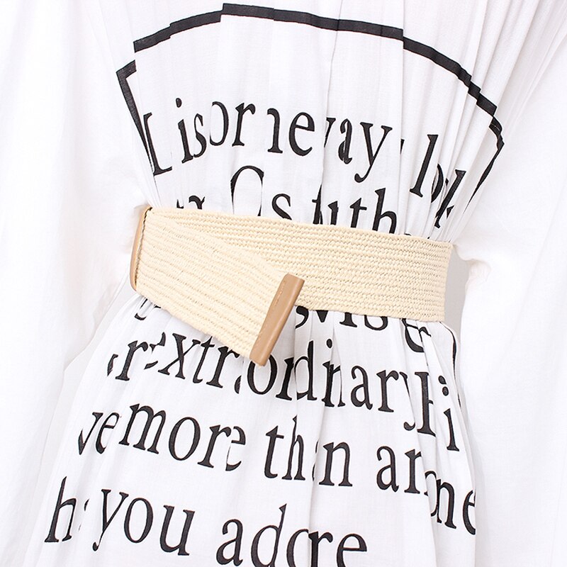 Vrouwen Gevlochten Riem Vrouwelijke Bohemian Gebreide Stro Ronde Vierkante Gesp Geweven Riem Voor Broek Dames Band Streep