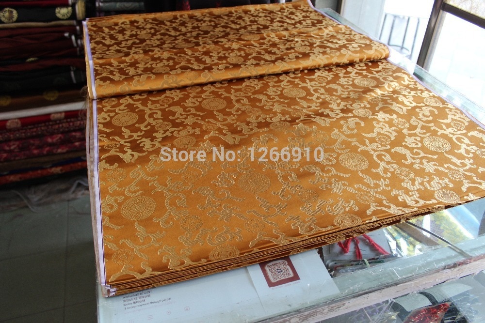 Kinesisk silkebrokade vævet damask damask stof cheongsam pude gylden cirkel med sky