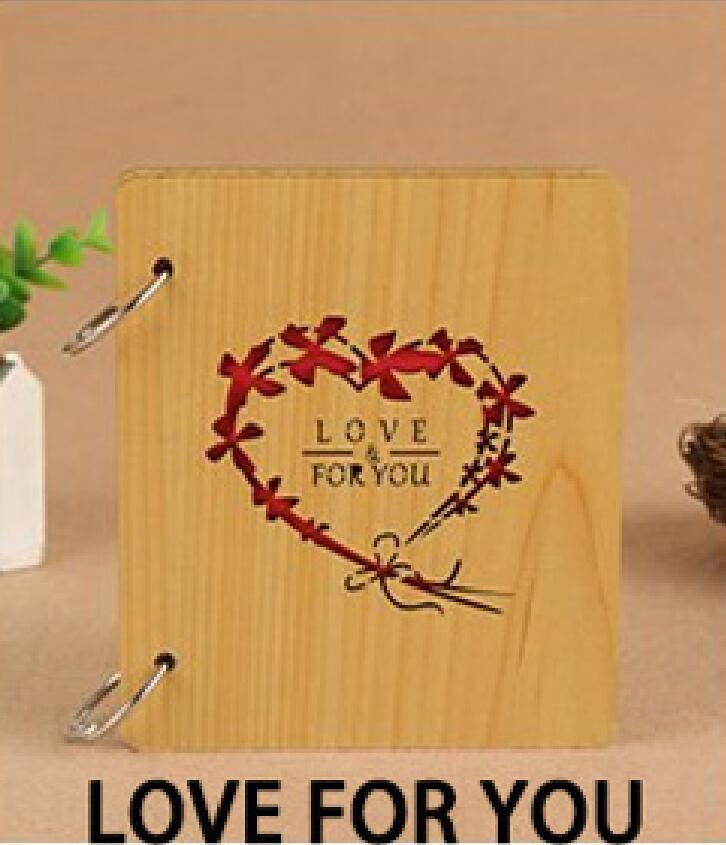 5 Inch DIY Red Wood Hollow Interleaf Photo Album Children Loose-Leaf Scrapbook Walnut Color Mini Memory Book Picture Storag: LOVE FOR YOU-1