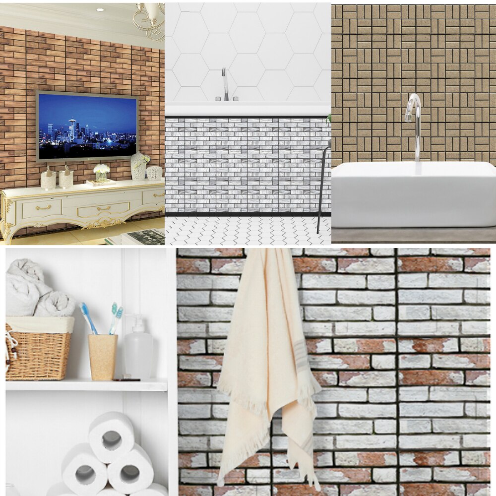 3D Grain Brick Wall Stickers Square Mosaic Stick Tile DIY Arts Crafts Making Home Decoration Material