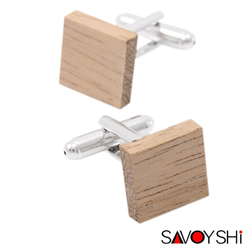 SAVOYSHI Low-key Luxury Wood Cufflinks Tie Clips Sets Concise Rice white Cuff links Business Brand Jewelry