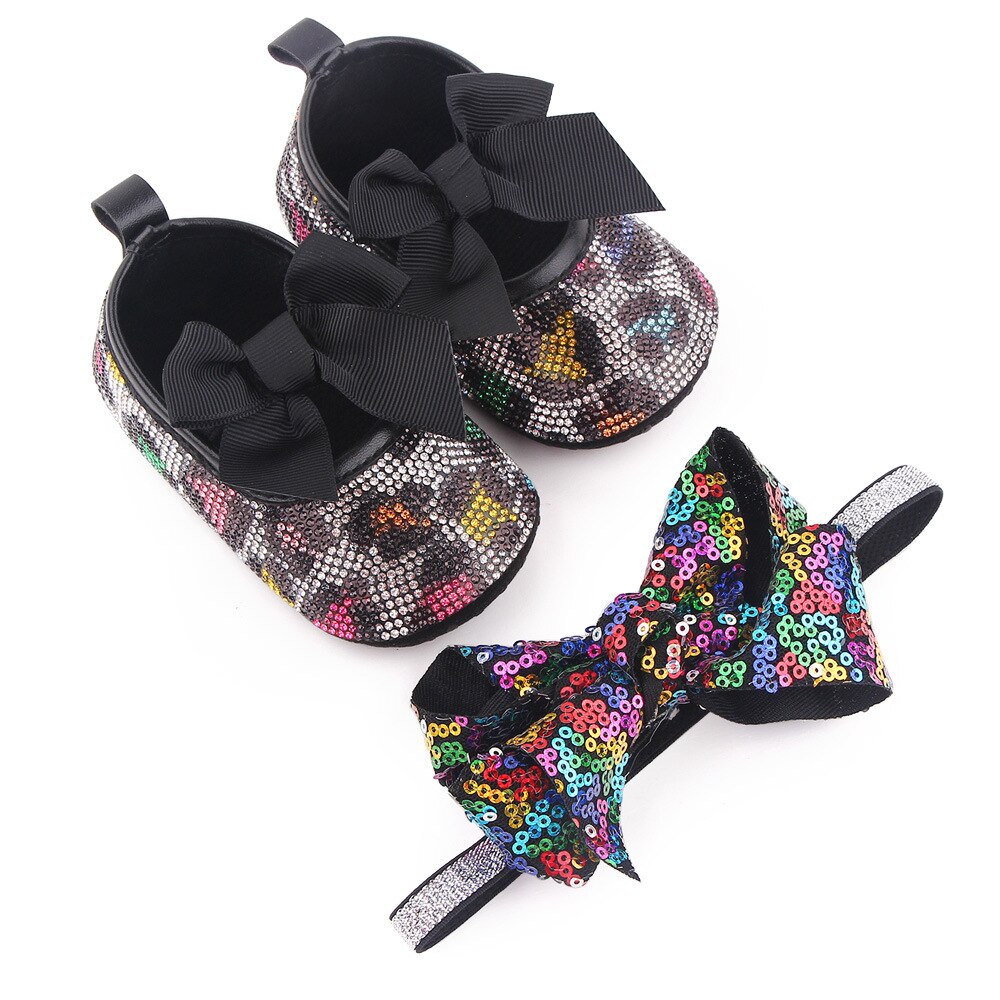 Scarpe per neonate Bling strass calzature per neonati neonato appartamenti per 1 anno regali per bambole cristiani con fascia a set