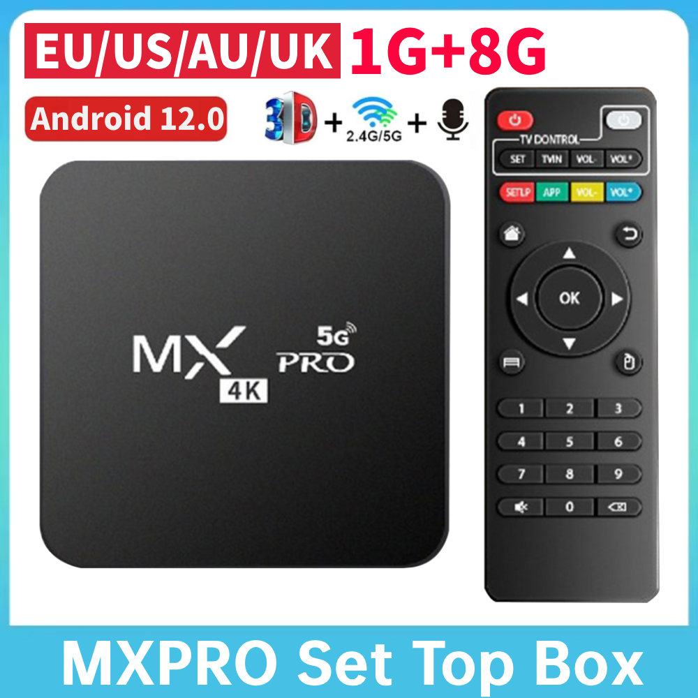 Android 12 Smart TV Box RK3228A Quad Core 2.4G e 5G Dual WiF Lettore video domestico Lettore multimediale TV 4K HD RAM 1GB ROM 8GB