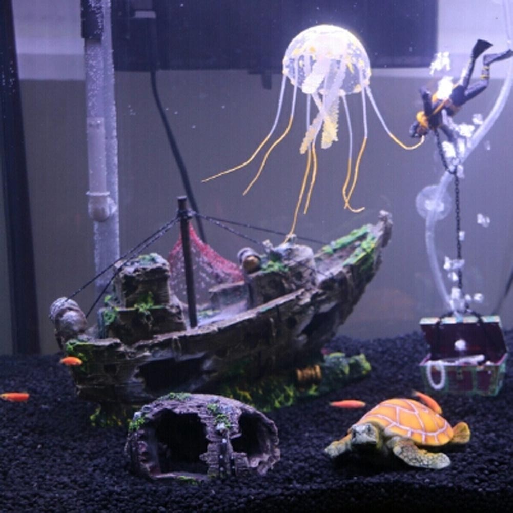 Adornos para Halloween, decoración de pecera, decoración de cueva, bote de vela, Acuario de naufragio, decoraciones de barco hundido para el hogar