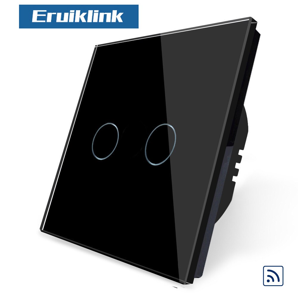Eruiklink Luxury Wall Touch Sensor Switch EU/UK Standard Light Crystal Glass Touch Switch,Remote Control 1/2/3 Gang 1 Way Switch: 2 Gang Black Switch