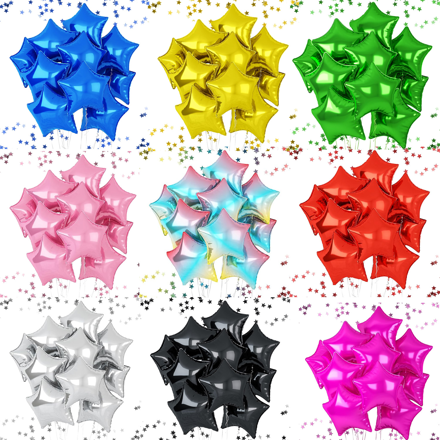 10 Uds. Globos de película de aluminio para decoración de con pentagrama degradado rosa, rojo, verde y azul de 18 pulgadas adecuados para cumpleaños, bodas,