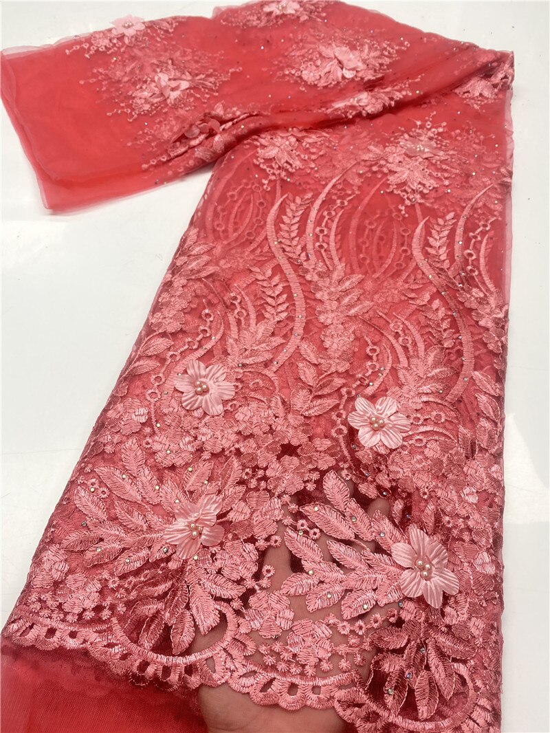 Blue Nigerian 3D Beaded Lace Fabrics African Lace Fabric Lace French Lace Fabric For Wedding Sewing YA3702B-4: Picture 2