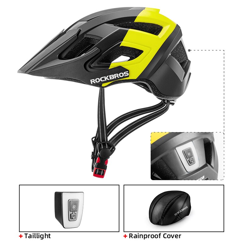 ROCKBROS-casco con luz LED integrada para ciclismo, casco con iluminación trasera, alerta reflectante EPS + PC, para bicicleta de montaña y carretera: TS-39-BY 57-62cm